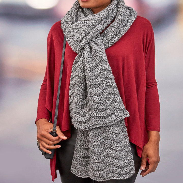 Grey Heather Crochet Cable Scarf
