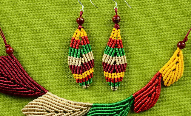 Multicolored Leaf Macrame Earrings