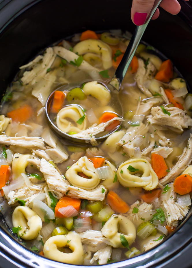 Easy Slow Cooker Chicken Tortellini Soup | AllFreeSlowCookerRecipes.com