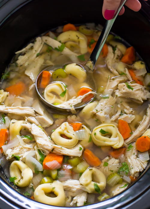 Easy Slow Cooker Chicken Tortellini Soup