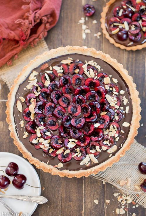 Chocolate Cherry Tart with Toasted Almond Crust