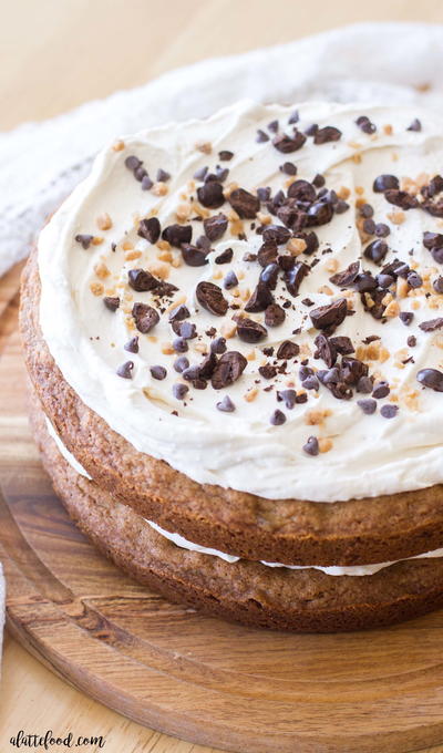 Chocolate Chip Cookie Cake with Coffee Cream Frosting