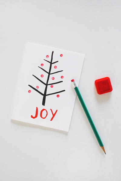Eraser-Stamped Homemade Christmas Cards