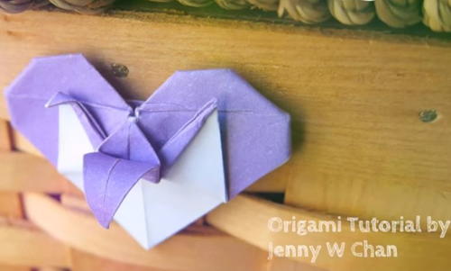 Combined Origami Crane and Heart