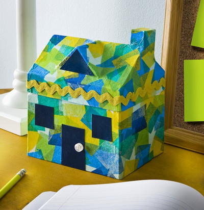 Faux Stained Glass Tissue Paper House