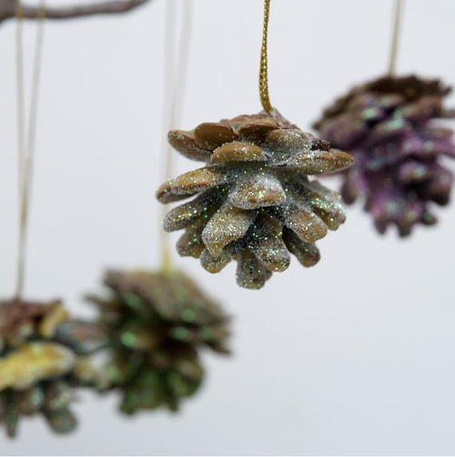 Wax-Dipped Glitter Pine Cone Ornaments