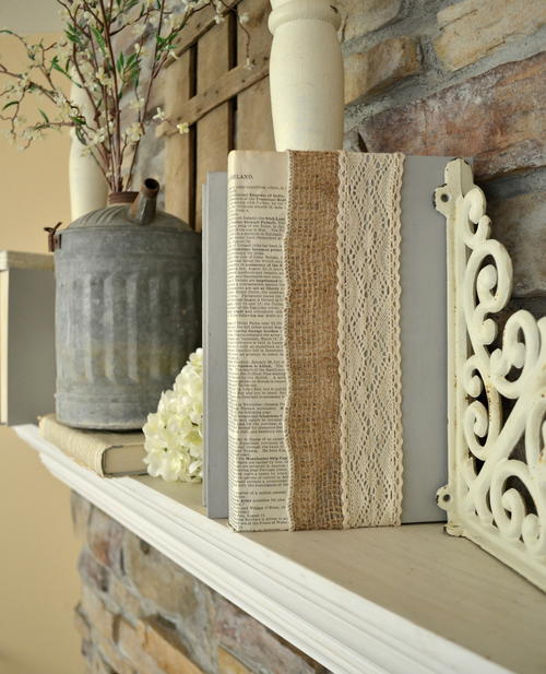 Lace and Burlap Covered Books DIY Decor