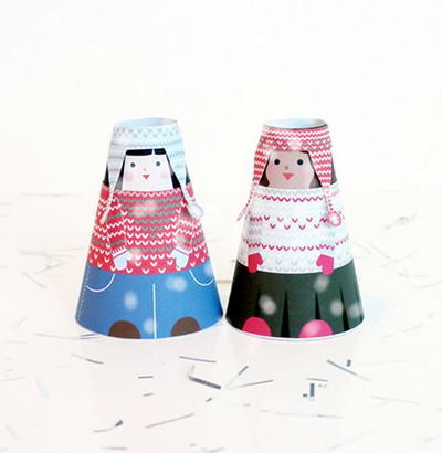 Winter Fun Cone Paper Dolls