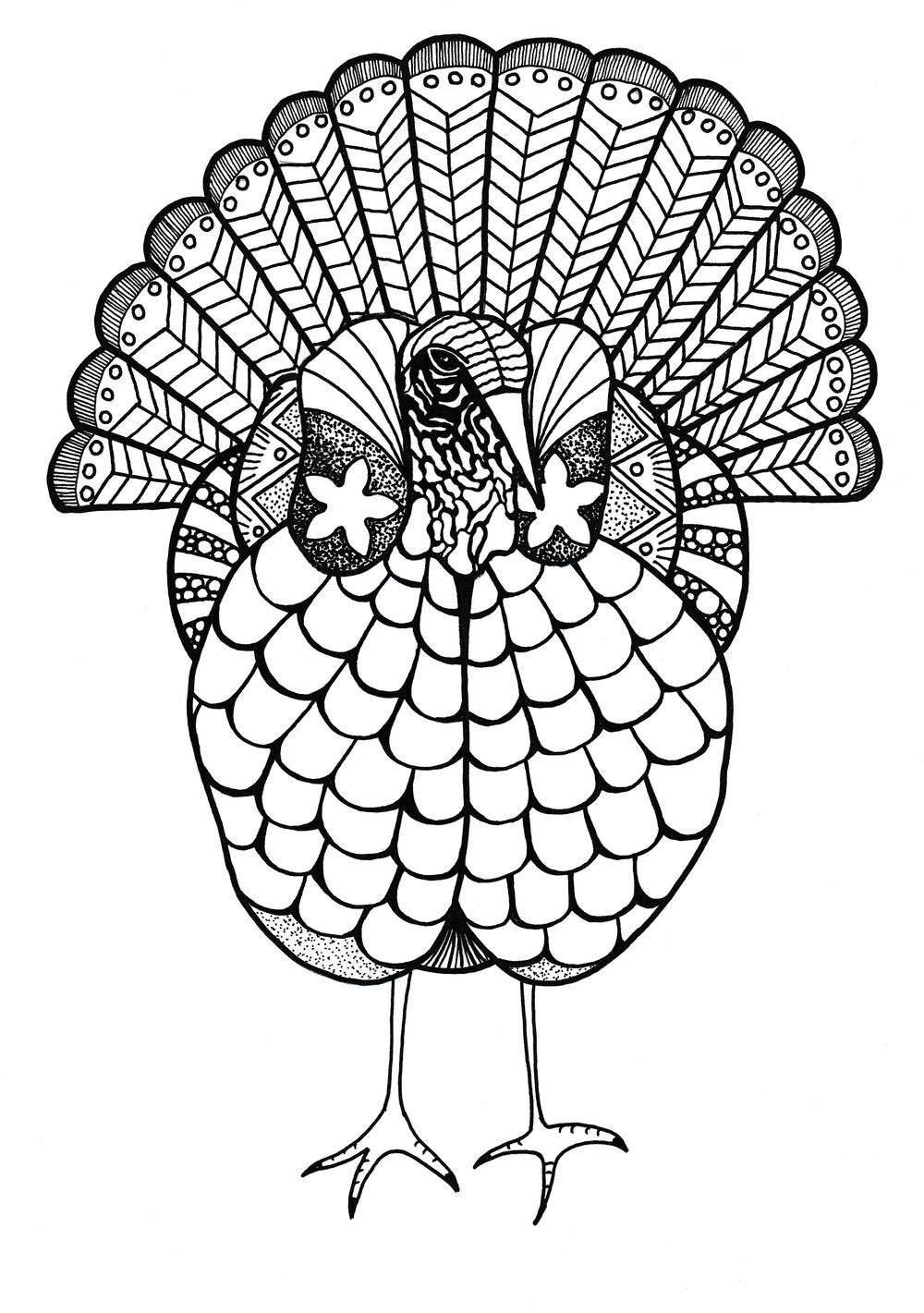 Colorful Turkey Adult Coloring Page FaveCraftscom