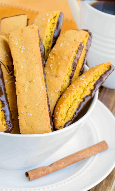 Pumpkin Biscotti Dipped in Chocolate