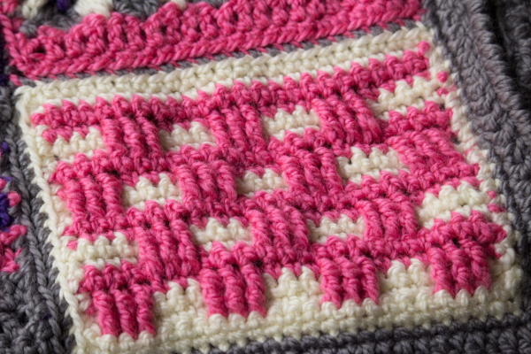 Image shows the bottom right panel of the Groovy Berry Crochet Messenger Bag Pattern free.