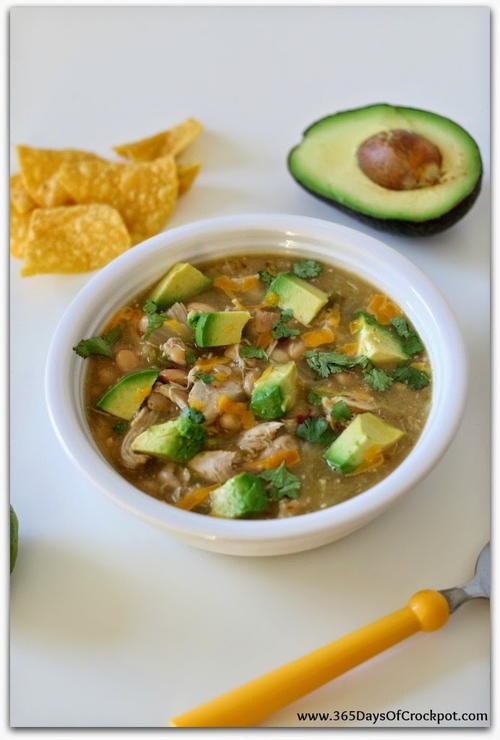 Slow Cooker Green Chicken Chili with Avocados