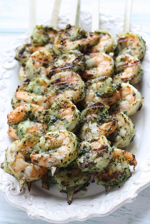 Grilled Pesto Shrimp Skewers | FaveHealthyRecipes.com