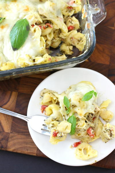 Cheesy Tortellini and Pesto Chicken Casserole