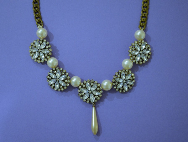 DIY Rhinestone and Pearl Statement Necklace