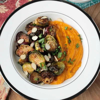 Butternut White Bean Purée w/ Roasted Brussels Sprouts