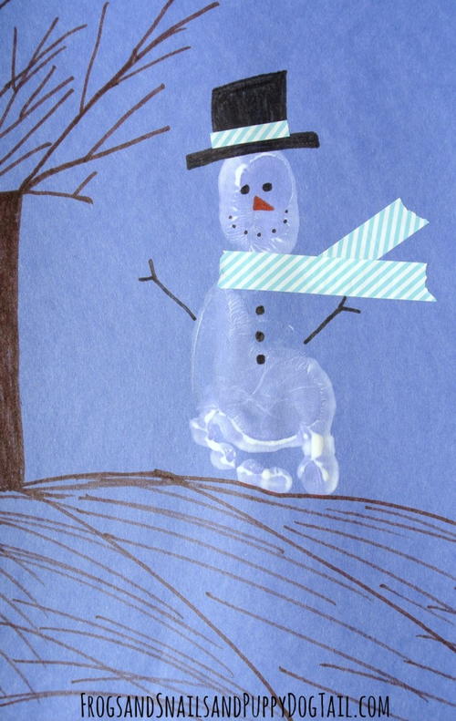 Holiday Snowman Footprint Art