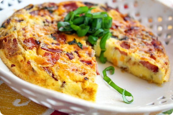 Country Frittata With Ham, Cheddar, And Basil 