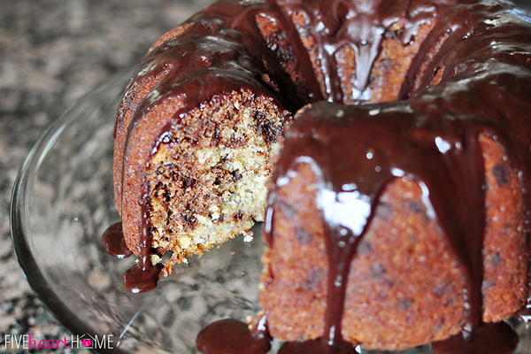 Chocolate Chip Banana Bundt Cake with Nutella Glaze