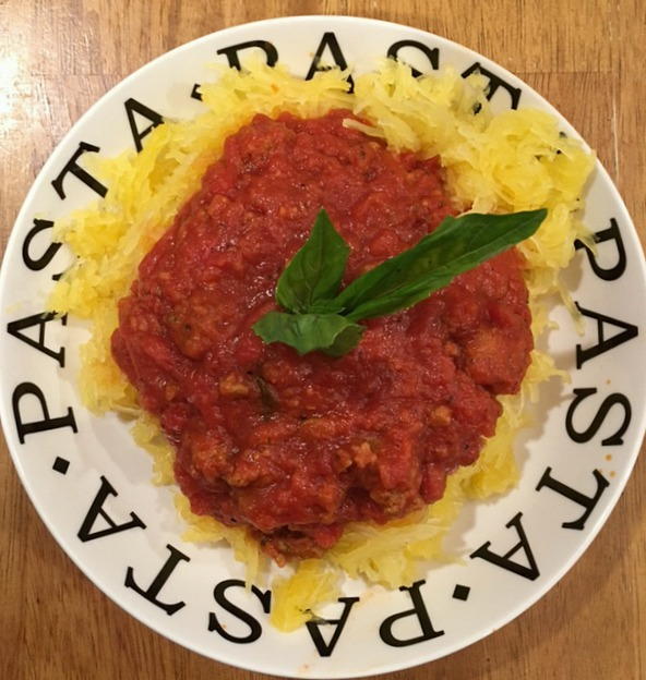 Spaghetti Squash with Fresh Veggie Tomato Sauce