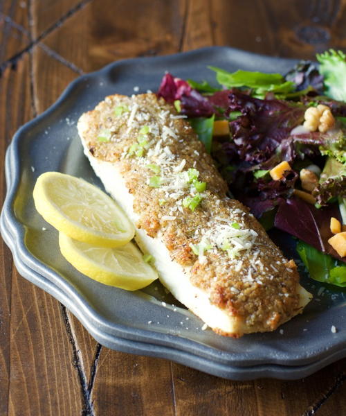 Baked Parmesan and Pecan Crusted Halibut