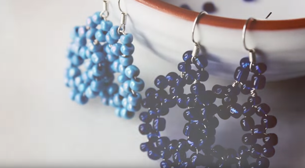 P Diamond Seed Bead drop earrings cream