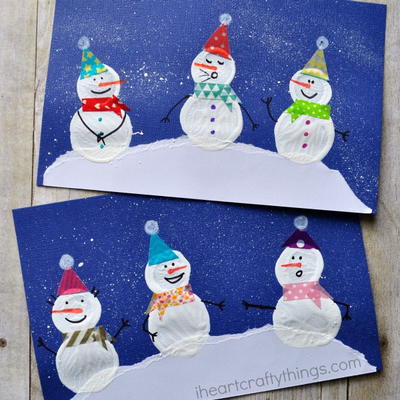 Winter Snowman Bottle Cap Print Craft