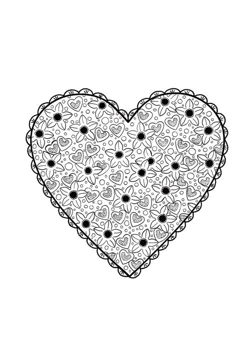 Printable Adults Coloring Pages Heart Doily And Flowers 5