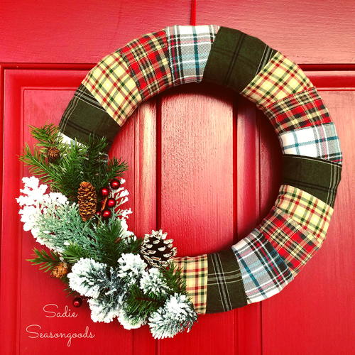 Thrifty Flannel-Wrapped Wreath Idea