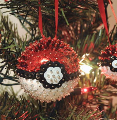 Sequined Poke Ball Ornament