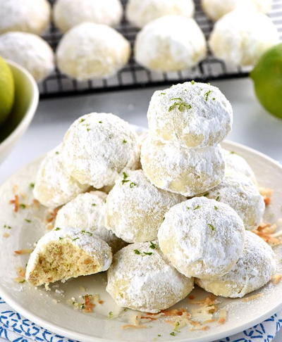 Lime Coconut Snowball Christmas Cookies