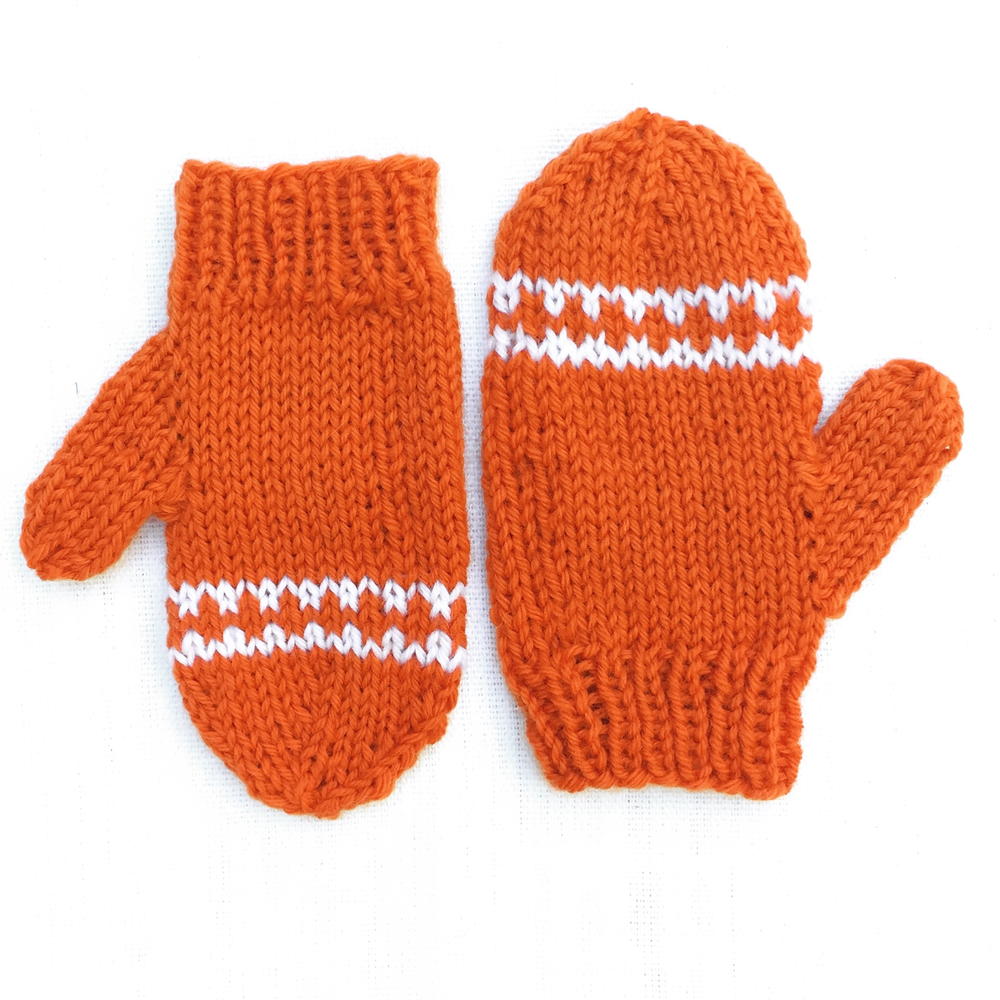 Orange Striped Toddler Mittens AllFreeKnitting com Orange Striped Toddler Mittens AllFreeKnitting com