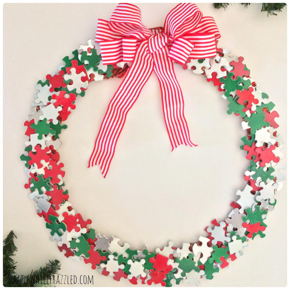 Holiday Puzzle Pieces DIY Wreath