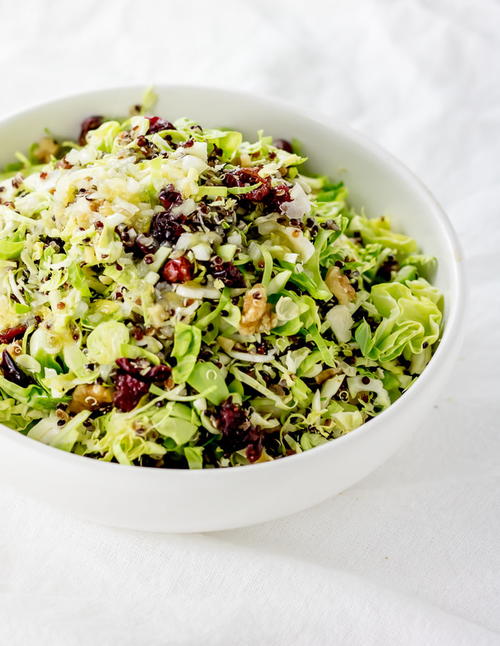 Holiday Brussels Sprout Salad with Cranberries and Quinoa