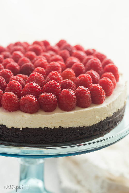 Brownie Bottom Cheesecake with Raspberries