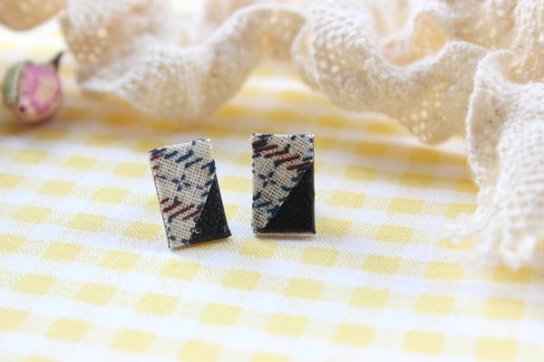 Fabric and Leather Stud Earrings