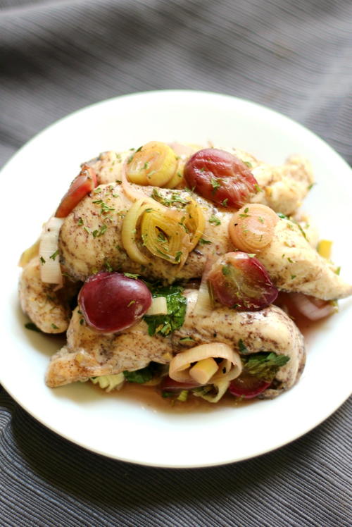 Skillet Chicken With Roasted Grapes & Leeks