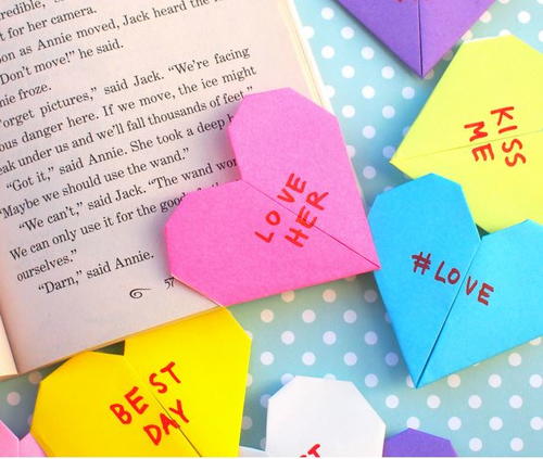 Conversation Heart Origami Corner Bookmarks