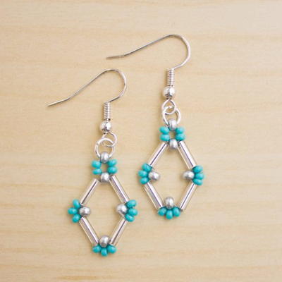 Diamond-Shaped Bugle Bead Earrings