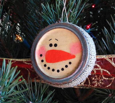 Antique Canning Lid Snowman Ornament Craft