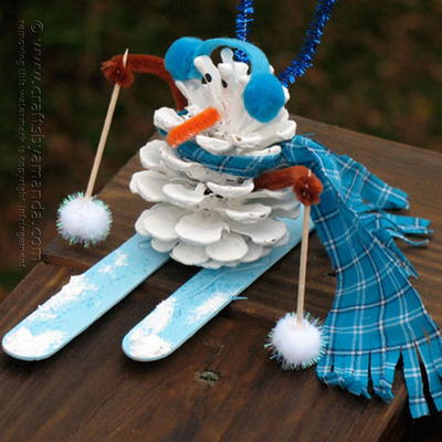 Skiing Snowman Pine Cone Craft