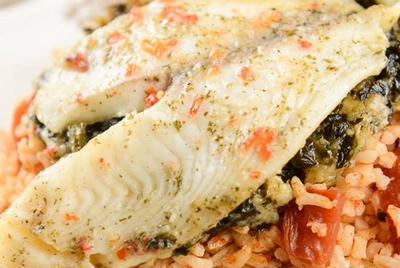 Slow Cooker Tomato Rice with Stuffed Tilapia