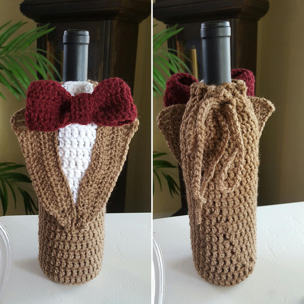 Wine Bottle Cover With Coasters , Crochet Pattern , Crochet Bottle