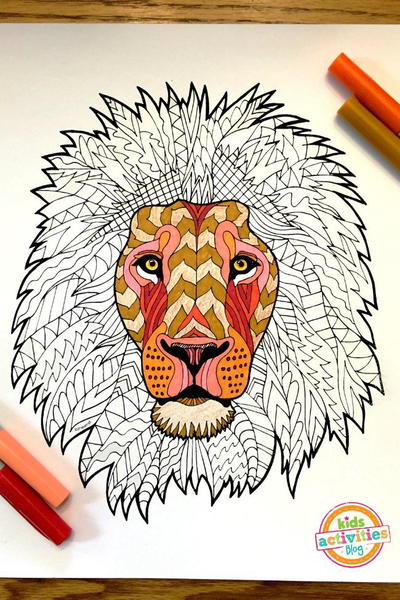 Lion Zentangle Coloring Page