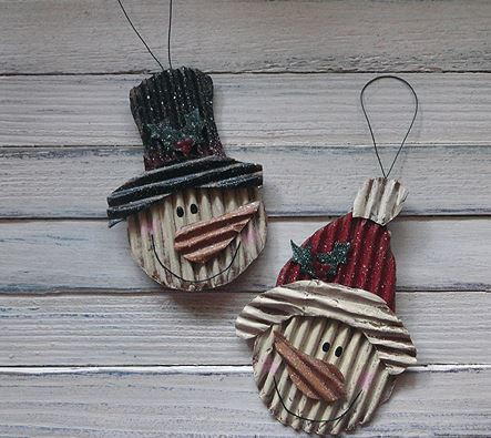 Corrugated Cardboard Snowman Ornaments