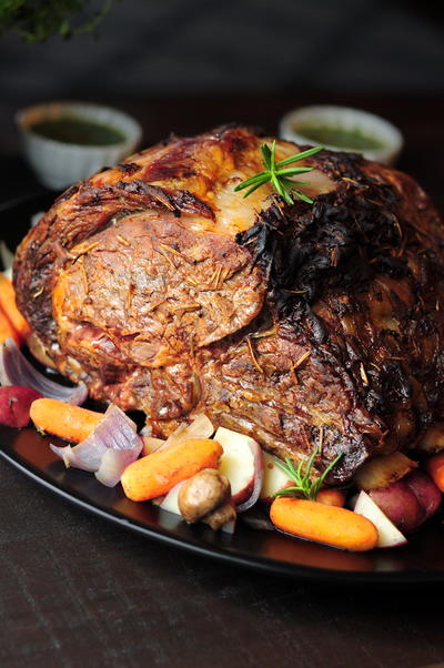 Dijon & Herb Rubbed Rib Roast with Chimichurri Sauce