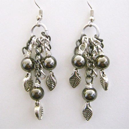 Silver Leaf Pearl Earrings