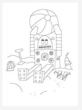 Robot on the Beach Coloring Page