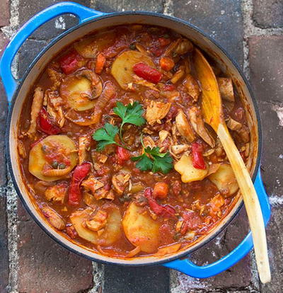 Chicken Cacciatore with Roasted Vegetables and Potatoes