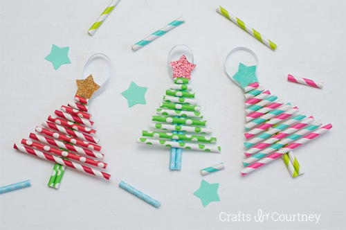 Paper Straw Christmas Tree Homemade Ornaments